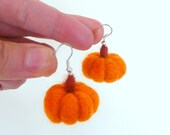 Pumpkin earrings felted orange wool Birthday party favor autumn fall gift for her hostess Thanksgiving decoration ornament cottage