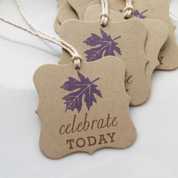 Fall Leaf Tags Celebrate Today - Set of 8 - Fall Wedding Favor Tags Bridal shower tags Thanksgiving Tags Il_570xn