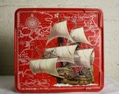 Vintage Ship Nautical Nabisco Biscuit Metal Tin Box Voyage of the Mayflower