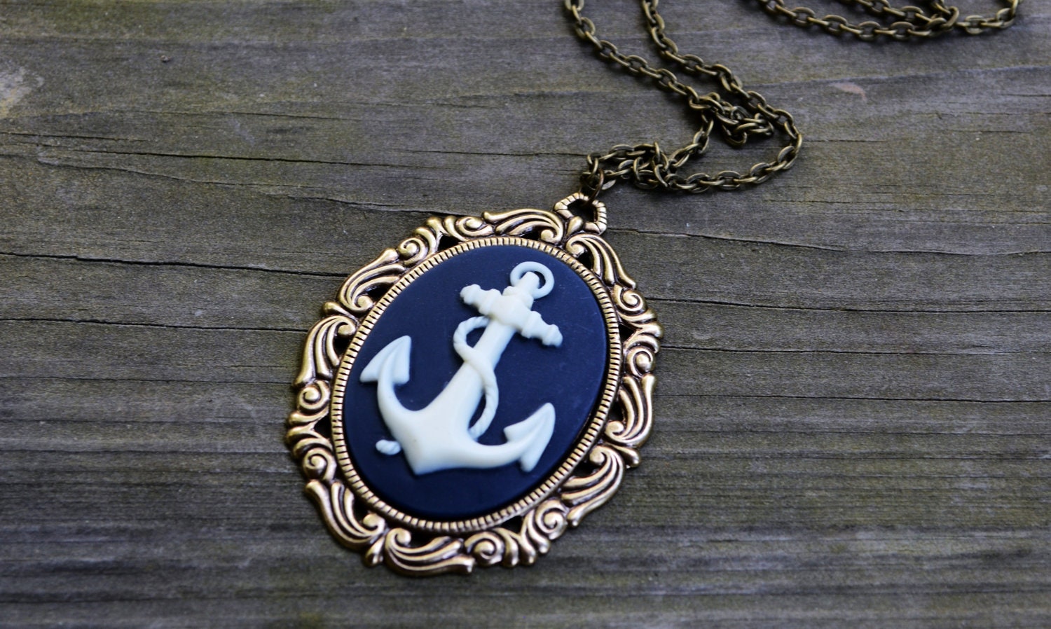 Anchor Necklace - Nautical Necklace- Navy Blue - Gifts Under 25