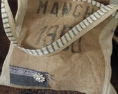 Handmade Vintage French Hessian Romantic Shabby Chic Rustic Country Keepsake Bag c.1960 Flour Sacking Linen Crochet Ticking Diamante' Brooch