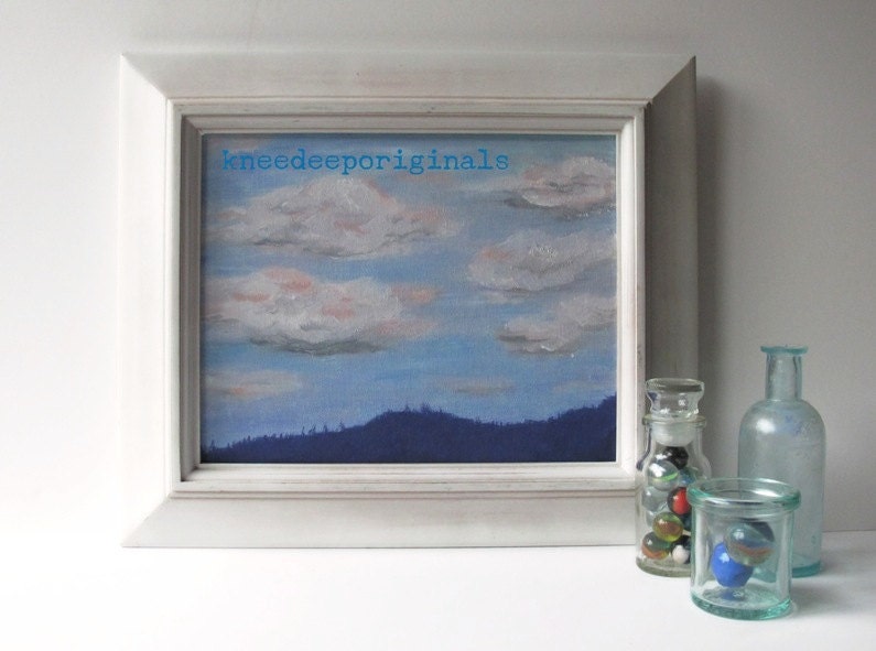 Cloudscape Oil Painting 8x10 framed fine art original on canvas blue sky mountains wall decor