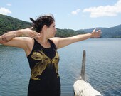 Kissing Jackalope tank top - eco-friendly gold ink screenprint on black cotton racerback - womens sizes S, M, L