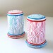 Ceramic Salt and Pepper Shakers Woodgrain turquoise blue red faux bois hand painted tabletop decor - MADE TO ORDER