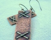 Textured Copper & Silver wire Earrings - Mixed Metals Jewelry, Artisan metalwork