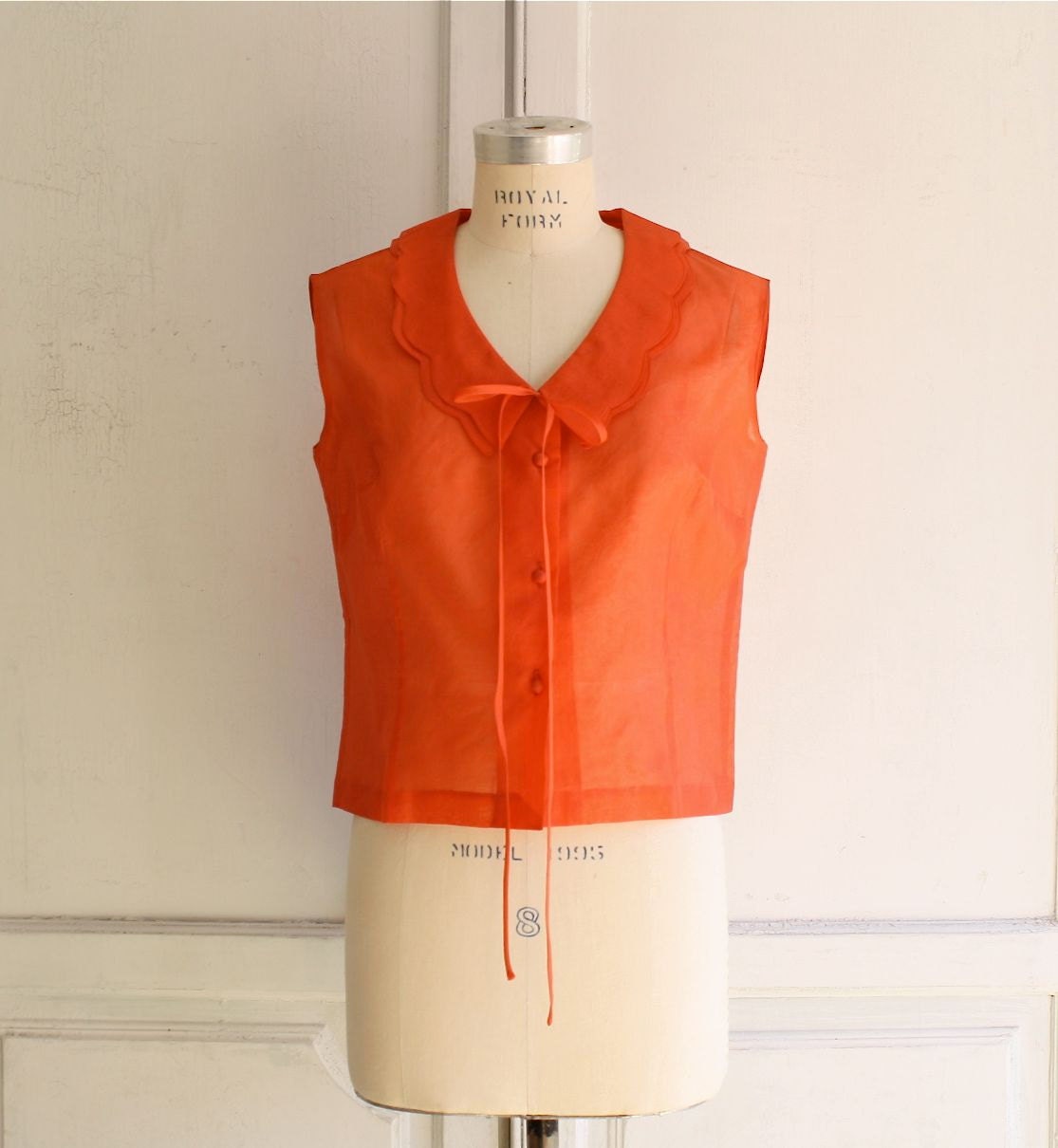 tangerine orange chiffon bow blouse medium - bohemiennes