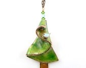 Fat Little Blue Bird in a Pine Tree Necklace