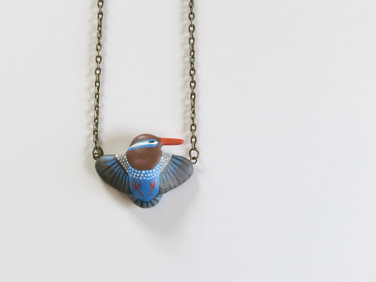 Kingfisher in flight necklace- Olympian blue