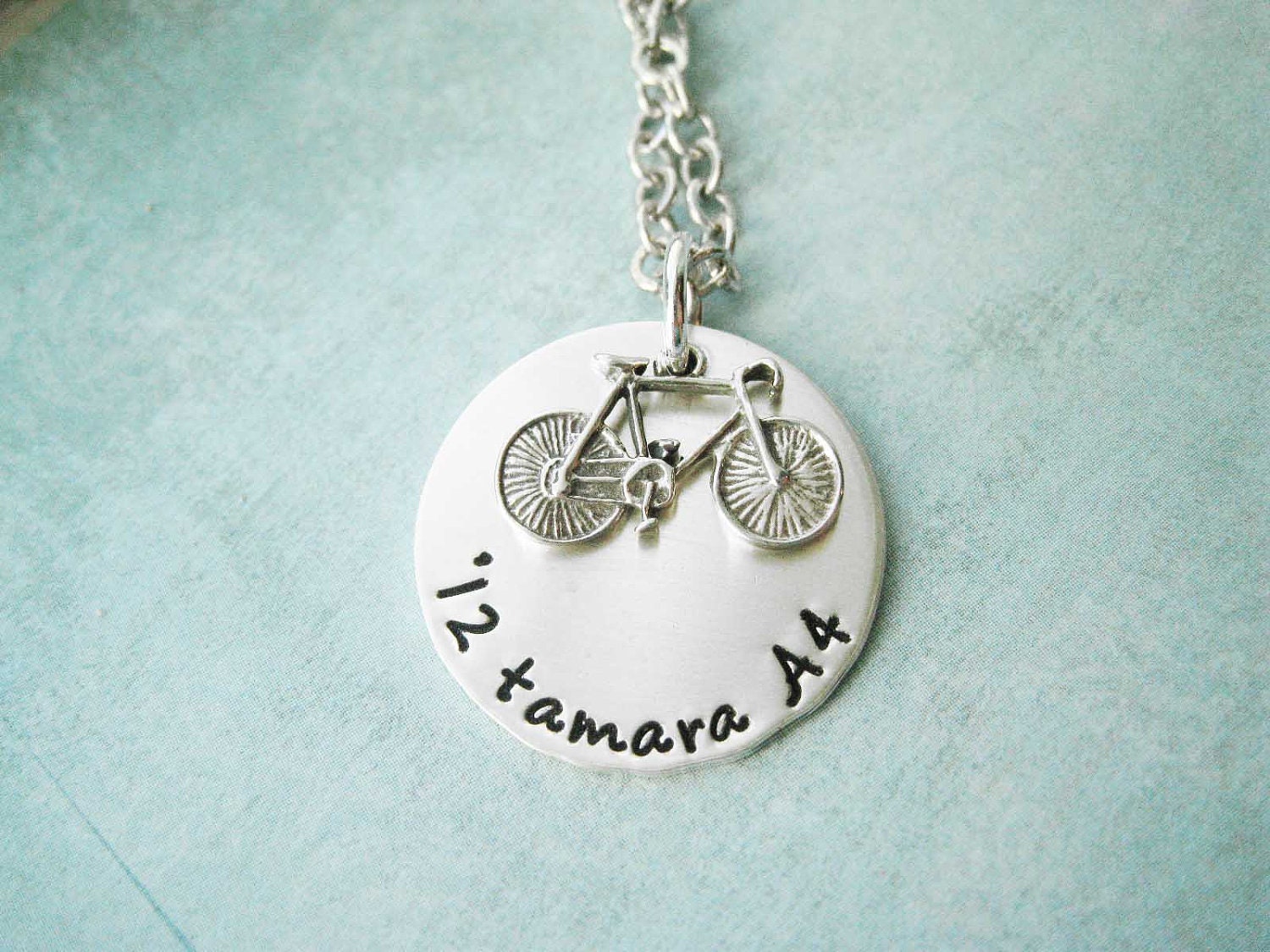 Bike Necklace Custom Sterling Silver - Let's Ride - Personalize children stamped stamp mom mother custom engraved personalized