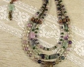Multi Strand Necklace in Purples and Greens "Sweet"