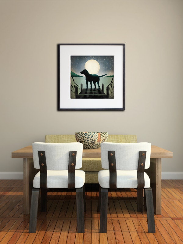 FRAMED Dock Dog Lake Labrador graphic art giclee print 12x12 inches in 20x20 HANDMADE frame signed
