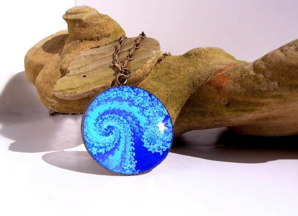 Ocean Waves Fractal Necklace -Boho Psychedelic Jewelry Hippie Raver Burning Man Accessory Under 30 Gift