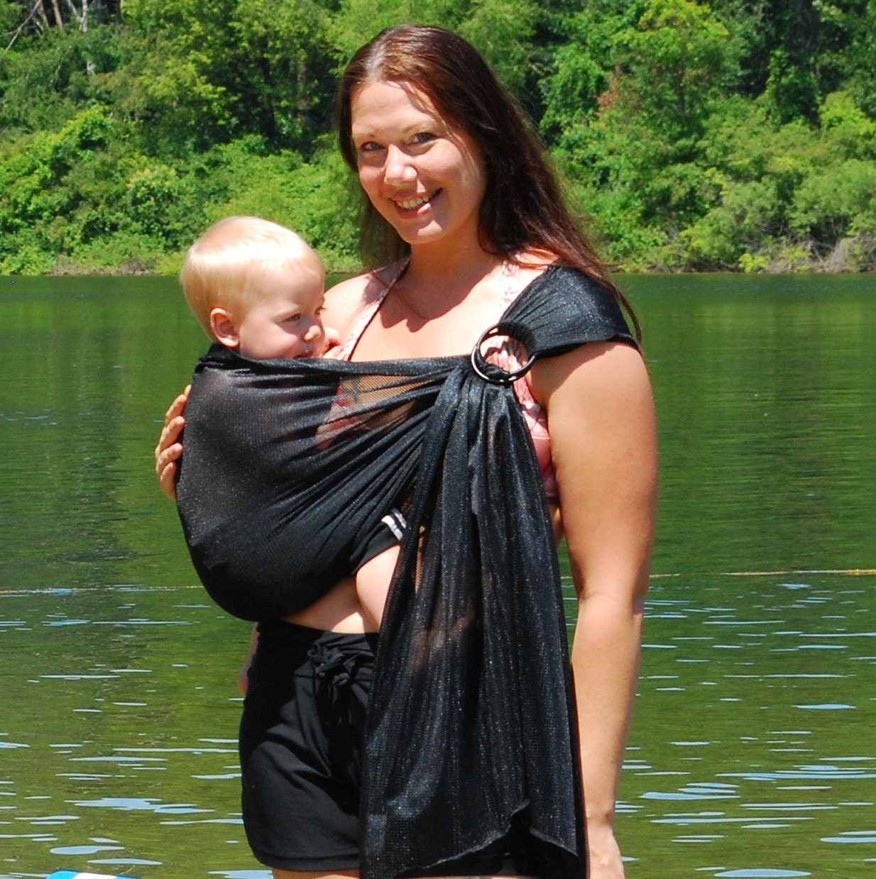 Ring Sling Baby Carrier Water Mesh Black Water Baby for Pools, Beach Vacation, Shower - Made to Order