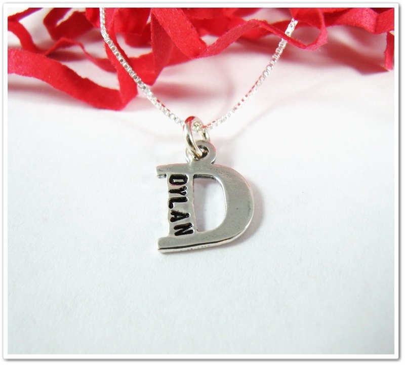 Initial Letter Charm Necklace - Mommy Necklace - Hand Stamped Alphabet Sterling Silver - Kids Name Birthdate Jewelry - CharitableCreations