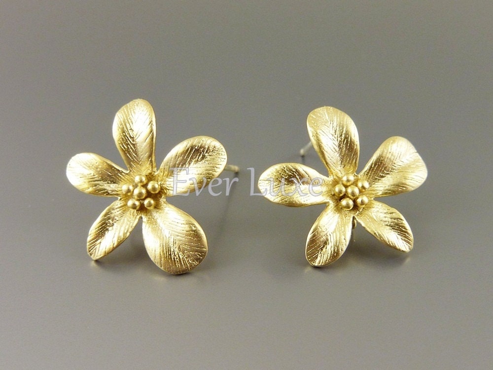2 Large blossomed flower earrings, matte gold earrings, earring components for jewelry making / supplies 1583-MG (matte gold, 2 pieces)
