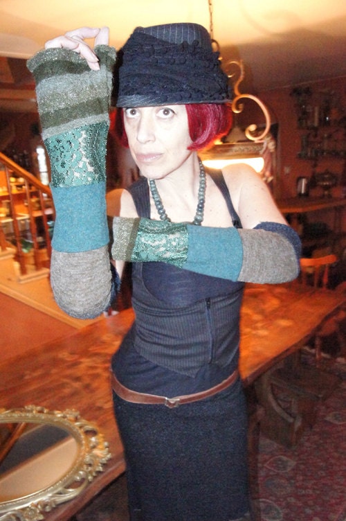 Armwarmers - Patchwork Sleeves - Burning Man - Fingerless Arm Warmers - Tribal Bellydance - Accessory - Bohemian Gypsy - Fairy - One Size