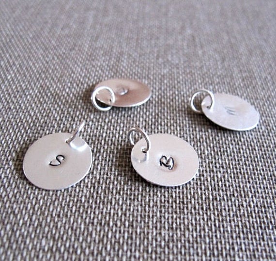 Elegant Hand Stamped Charm - Initial Charm - Personalized Sterling Silver Add On - Necklace Pendant  Disc