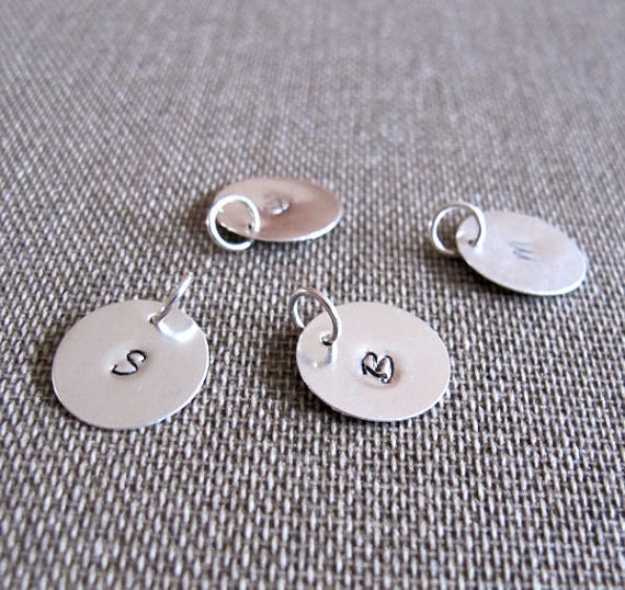 Elegant Hand Stamped Charm - Initial Charm - Personalized Sterling Silver Add On - Necklace Pendant  Disc