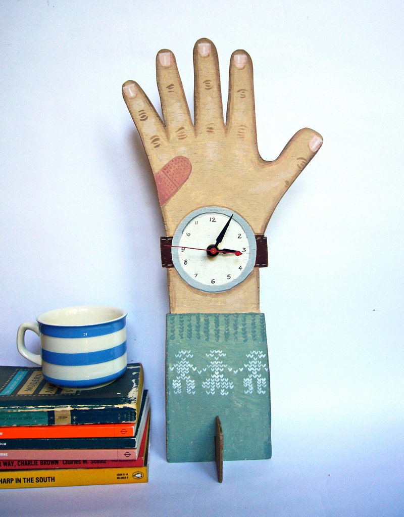 Hand painted Wooden Clock Hand - the celadon green sweater