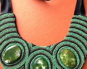 Jaded Aztec Green Asian Inspired Beaded Bib Necklace OOAK