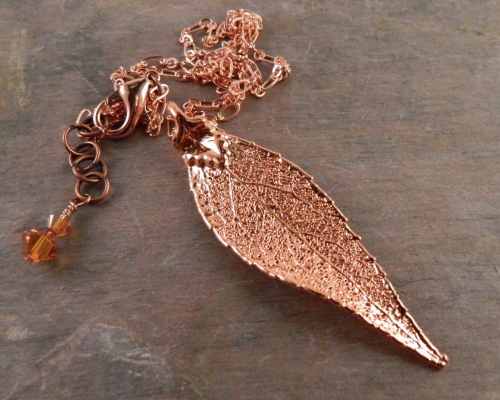 Copper Dipped Real Laurel Leaf Necklace with 18" Chain