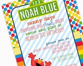 Printable Party Invitation-Elmo with Colorful Dots and Stripes