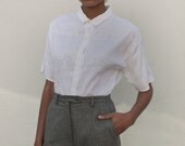Vintage 1980's Egyptian Print Embossed Button Up Oxford Blouse S/M