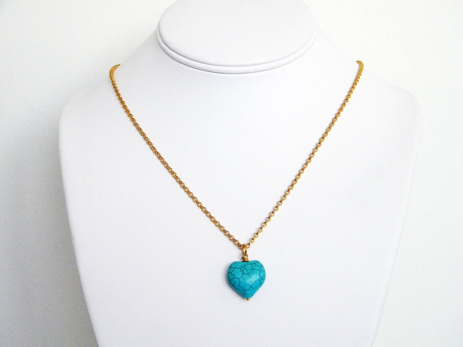Turquoise Heart Pendant - No. 4 World Delights Collection - gold necklace