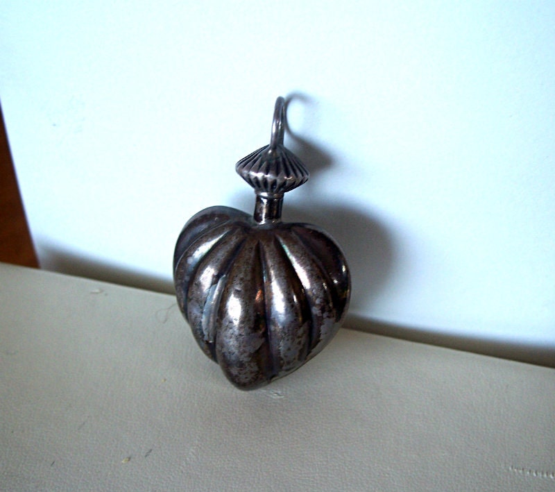 Vintage Silver Repousse Puffy Heart Perfume Bottle Pendant Sterling Signed