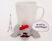 Reserved Listing for 'Jemima', Bear Rug Coaster with Red Beret (white bear)