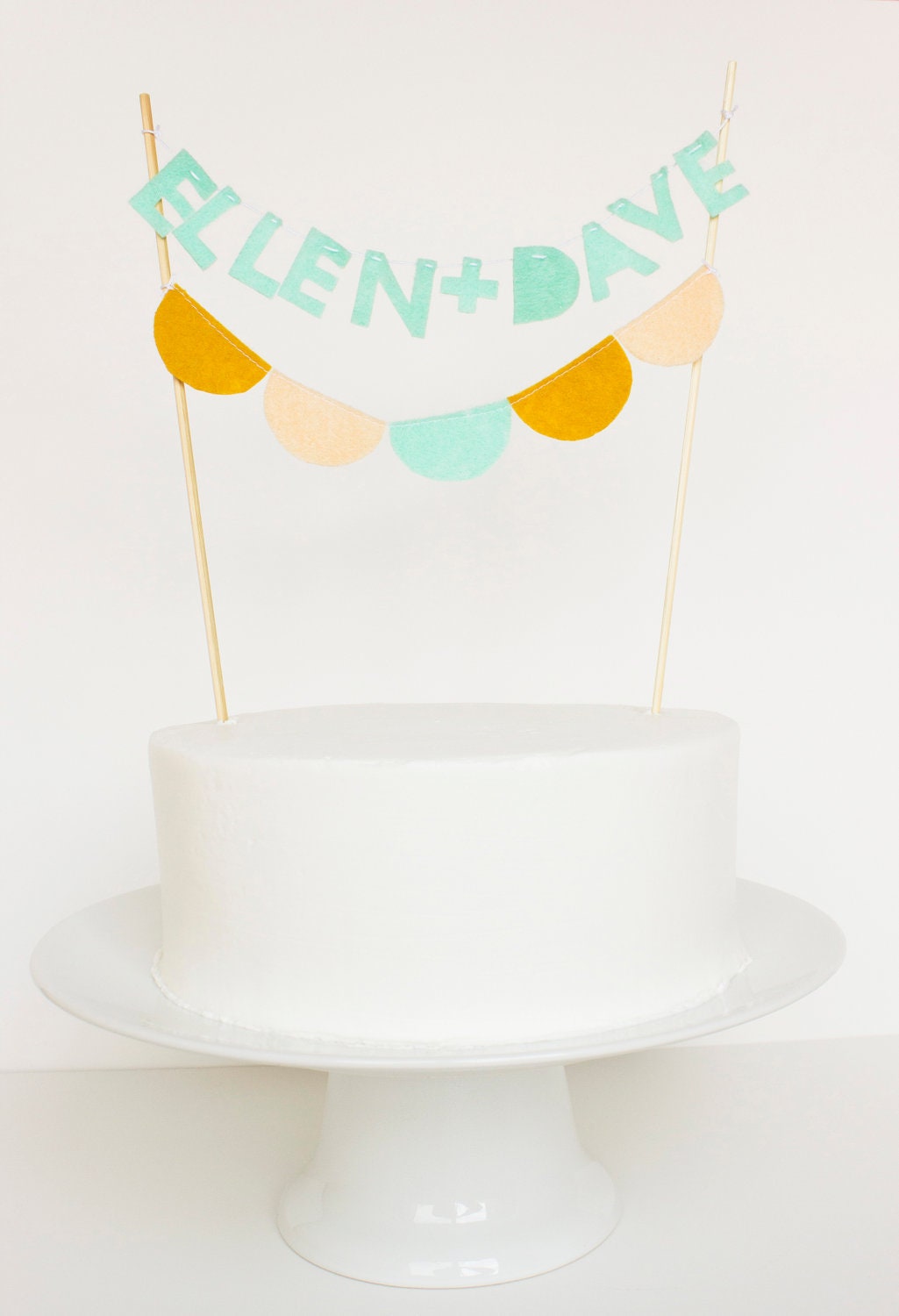 Custom Wedding Cake Topper (names banner with scallops)