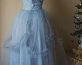 Vintage-1950s-Blue-Prom Gown-Blue Tulle-Rhinestone-Sequen-Tulle-Ballerina-Cupcake Dress-Prom-4