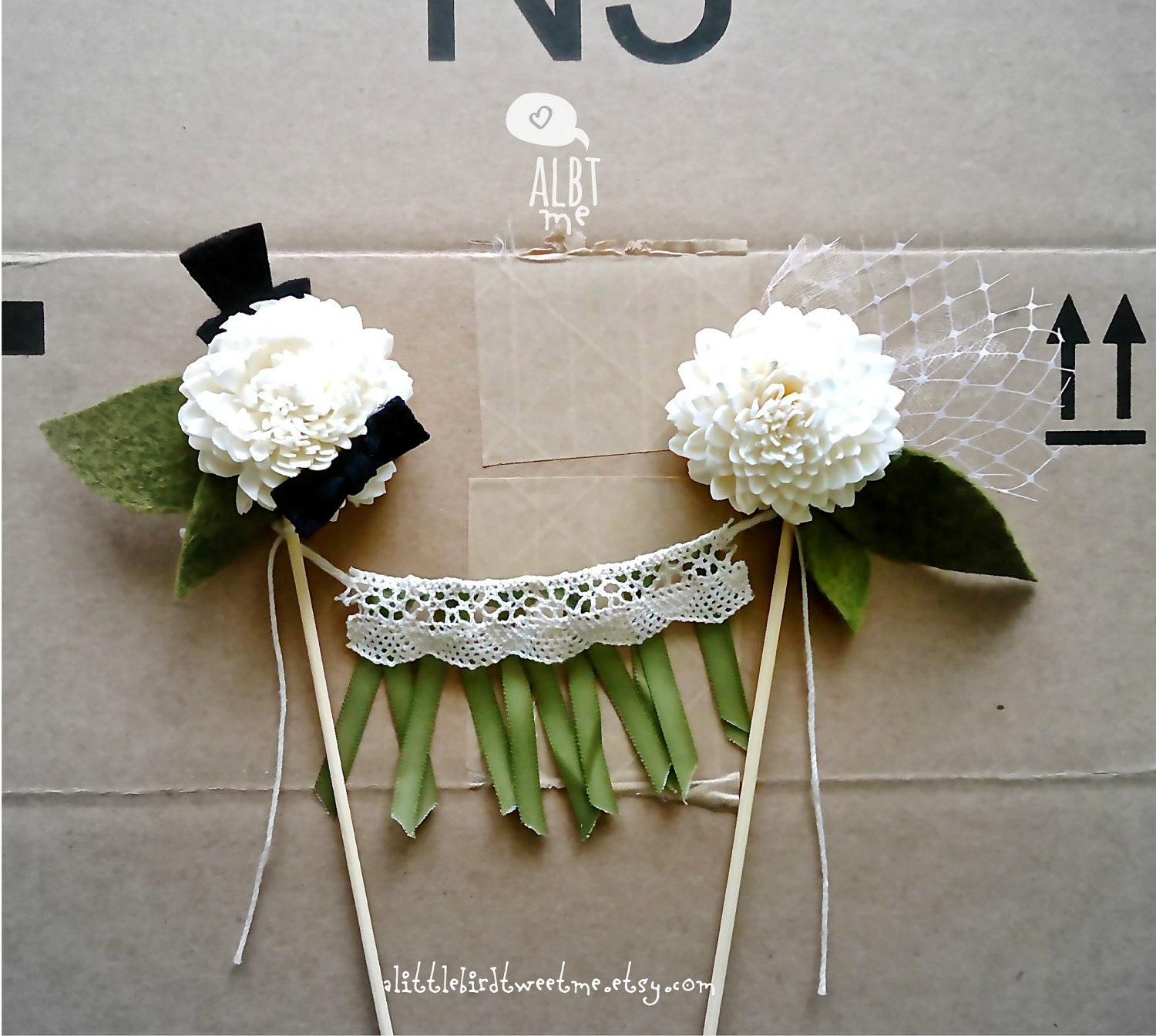 Go Green Cake Topper. Woodland Wedding Cake Topper.