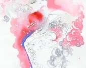 Original Fashion Illustration, Watercolour Painting Titled: Tahiti Roses