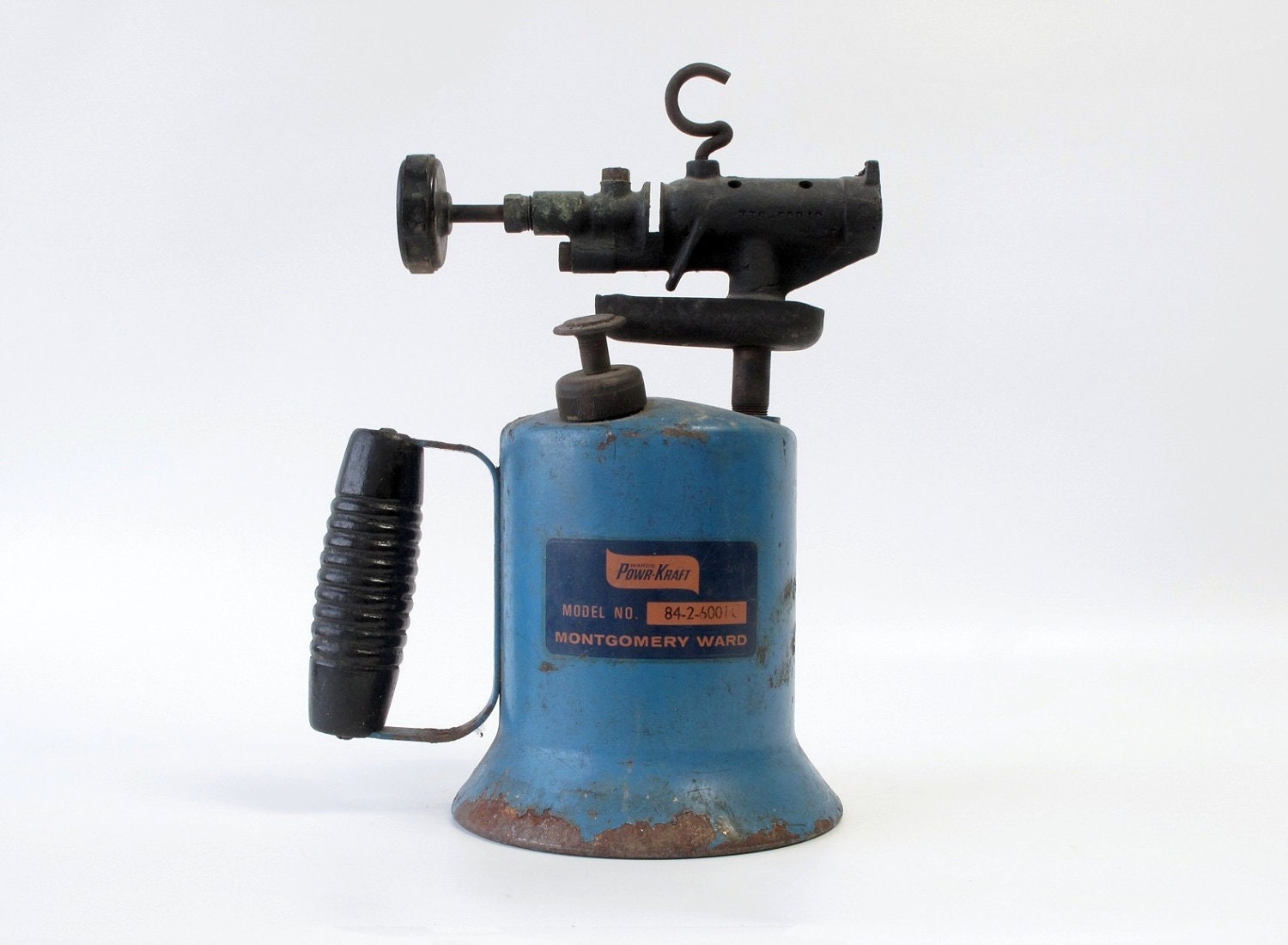 Vintage Powr-Kraft Blow Torch by Wards, Industrial, Tools, Blue, Orange, Cool Vintage Logo