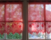 Red French Lace Valance Cafe Curtains, Brise Bise, Fruits