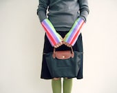 Fingerless Gloves / Mittens / Rainbow Stripe / Periwinkle Lime Green Red / Women / Girls / Winter / Recycled / Fleece / Soft / Warm / ohzie