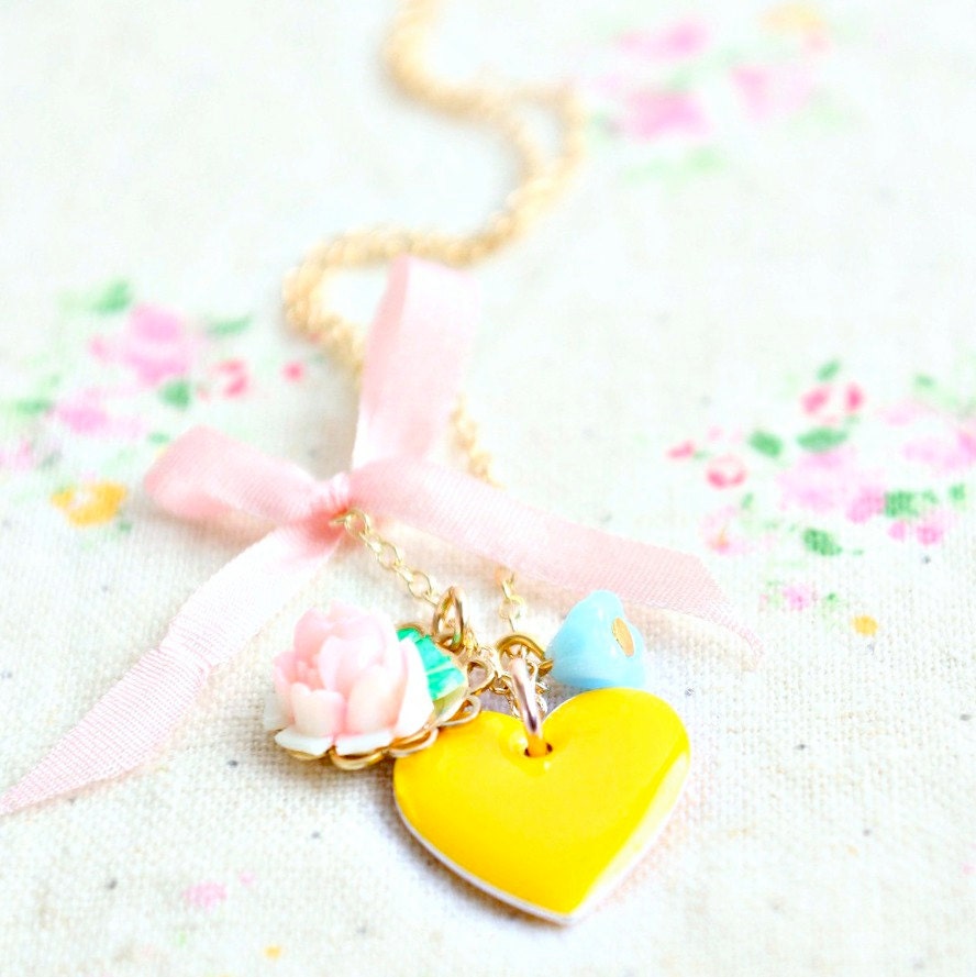 Yellow Heart Charm Necklace-14K Gold Filled Necklace
