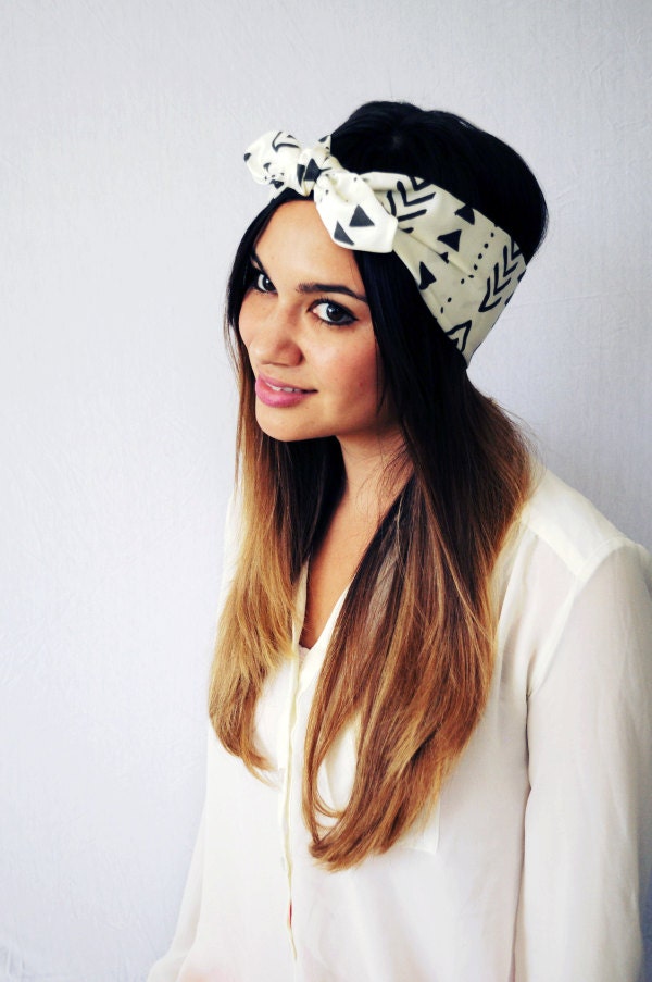 Geometric black and white print head wrap headband
