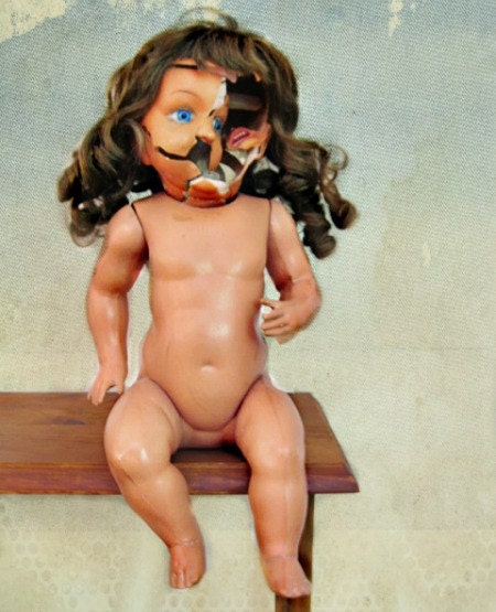 Damaged Celluloid Sitting Doll Antique Schutz Marke Germany Use for Parts