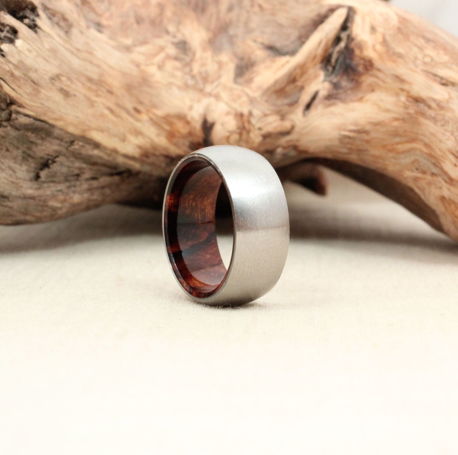 Size 9 - Titanium Lined with Arizona Desert Ironwood Burl Wooden Ring Titanium Ring