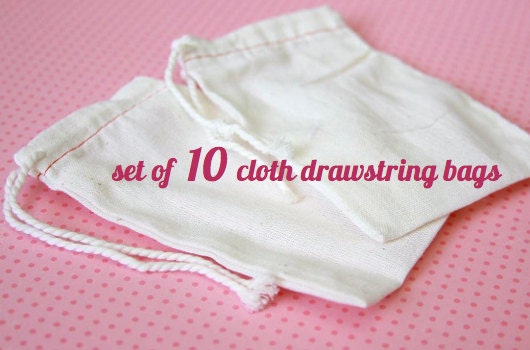 10 Cotton Muslin Drawstring Bags . Natural Rustic Eco Cloth Pouch Sack Bags // Small 3x5 Inches // Wedding Favor Bags