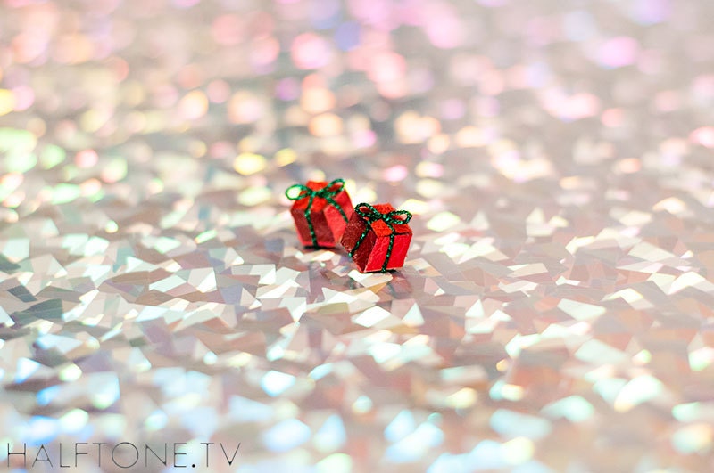 Red Cube Present Earrings - Gift Box Earrings Leather Christmas Jewelry