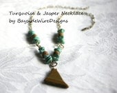 Brown Jasper Turquoise Necklace Handmade Wire Work Sterling Silver Gift for Her Free Shipping
