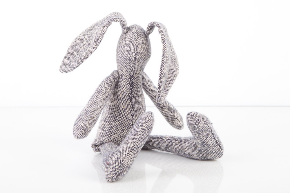Baby Minimalist Easter bunny stuffed Unisex , gray Small hare rabbit - Pure knitted  silk ooak kid rabbit   - handmade eco fabric doll