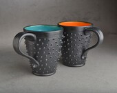 Spiky Mugs Cups: Made To Order Dangerously Spiky Black Mugs Set of 2
