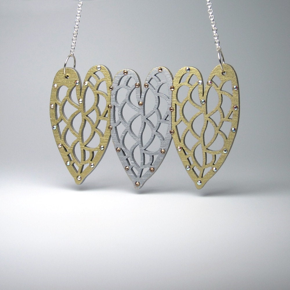 Crystal Studded Laser Cut Leaf Necklace - Organic Cell Series