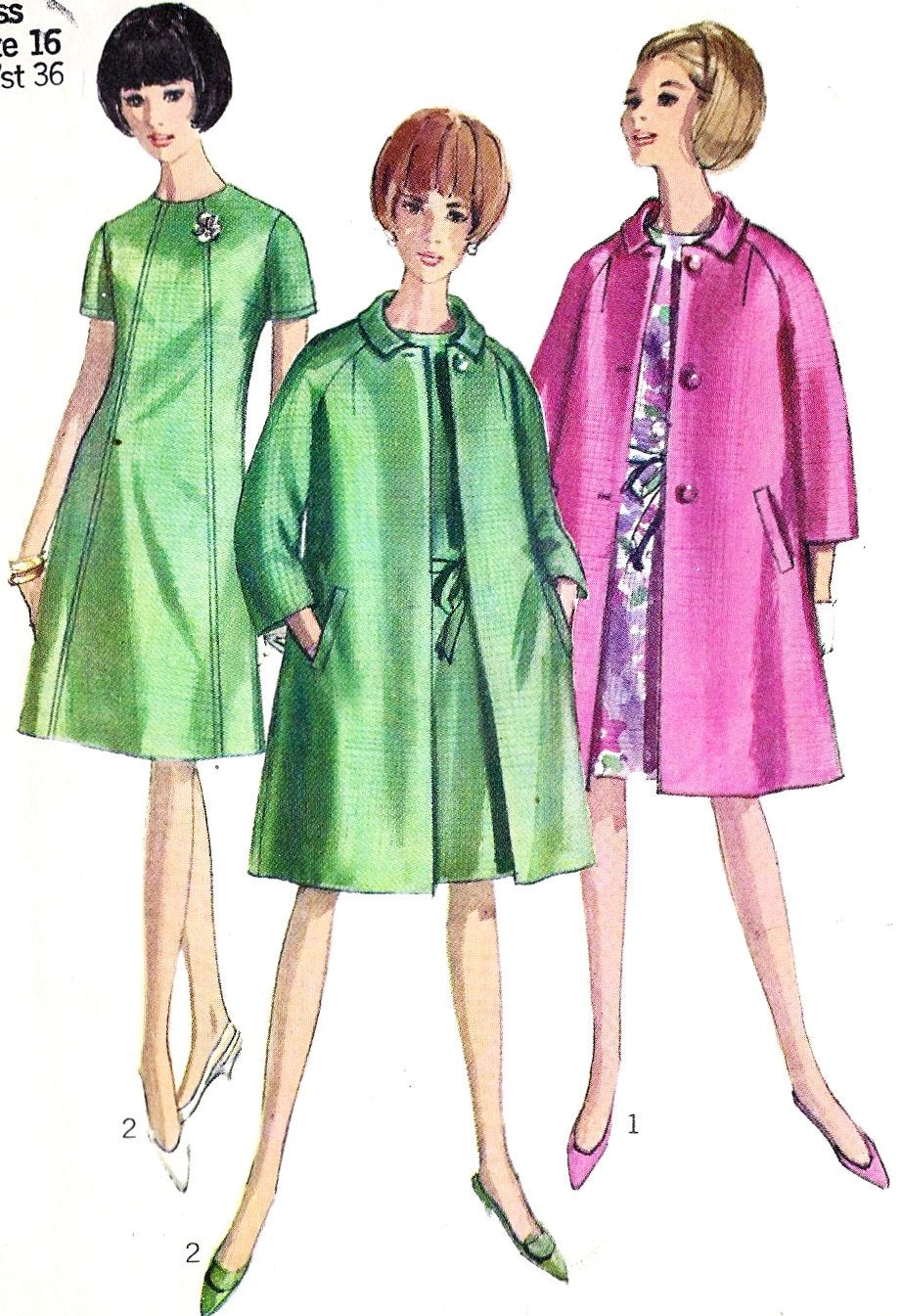 1960s A Line Dress and Coat Vintage Sewing Pattern, Mad Men Fashion, Office Fashion, Simplicity 6933 bust 34" uncut