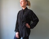 black silk bejeweled blouse medium vintage