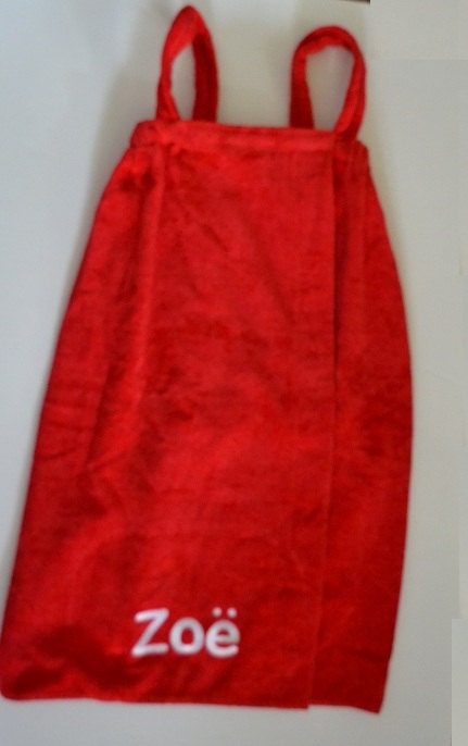 RED Girls Terry Velour Spa Wrap with straps from Terry Town, Free personalization